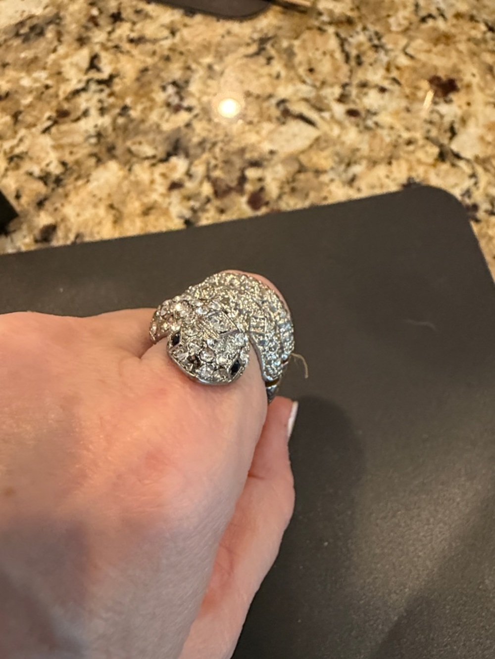 Rhinestone Snake Statement Ring - Silver Tone - Picture 1 of 4